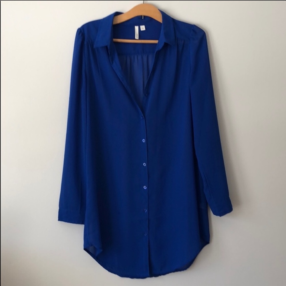 Frenchi | Long Blue Sheer Button Down